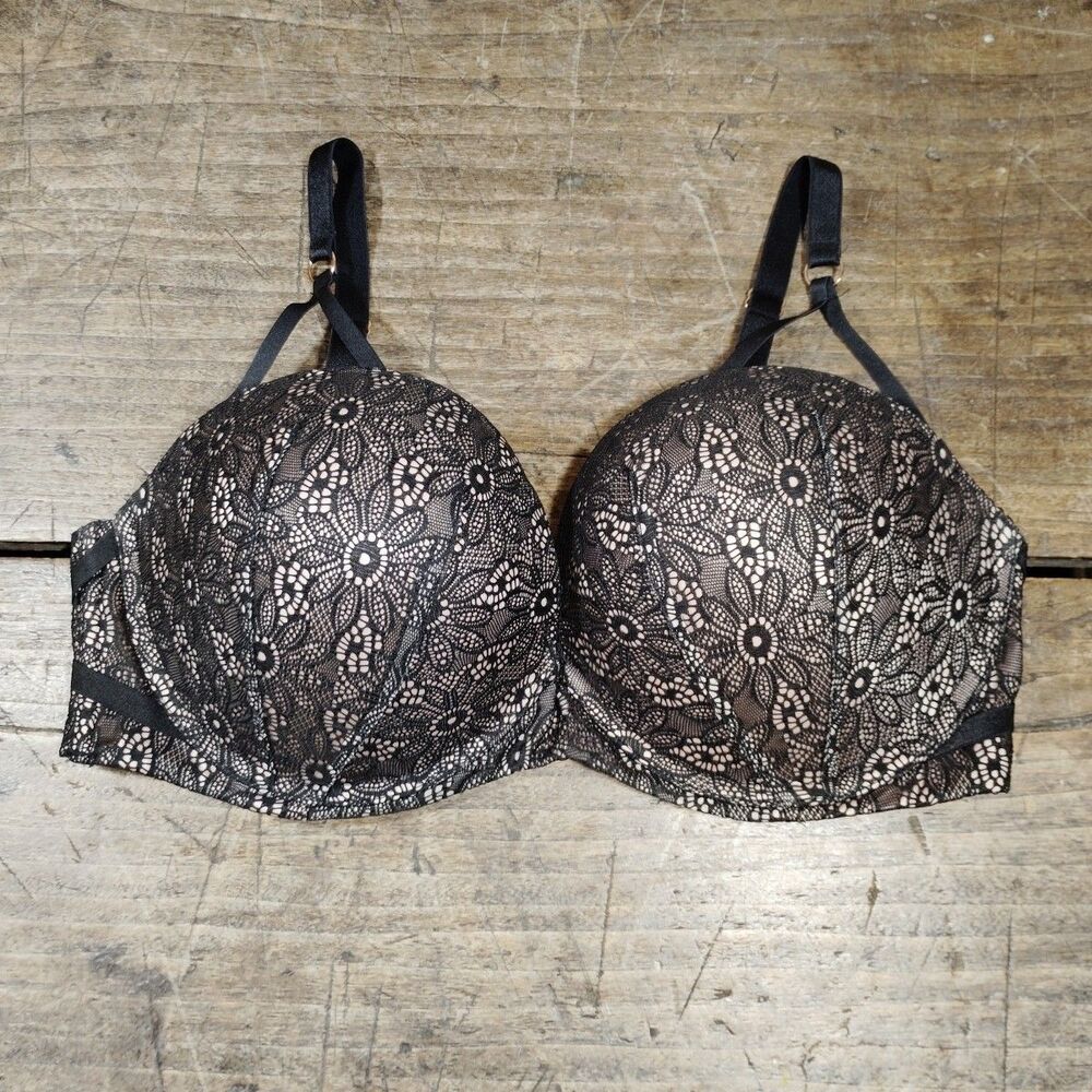 Victoria Secret Bra 36DD Padded Black Lace Underwire VERY SEXY Multi-Way Straps